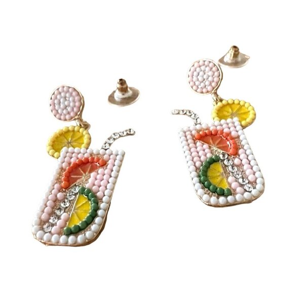Tropical Cocktail Earrings Beaded Dangle Posts Lemon Lime Cruise Island … - Picture 11 of 12